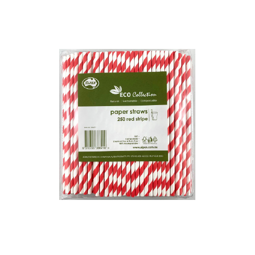 Straws Paper Std Red Stripe Pk 250 Alpen